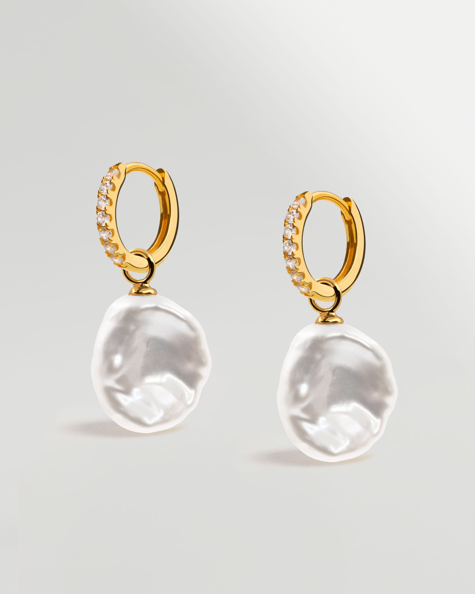 Aros de oro vermeil con circonitas y perla keshi 12mm