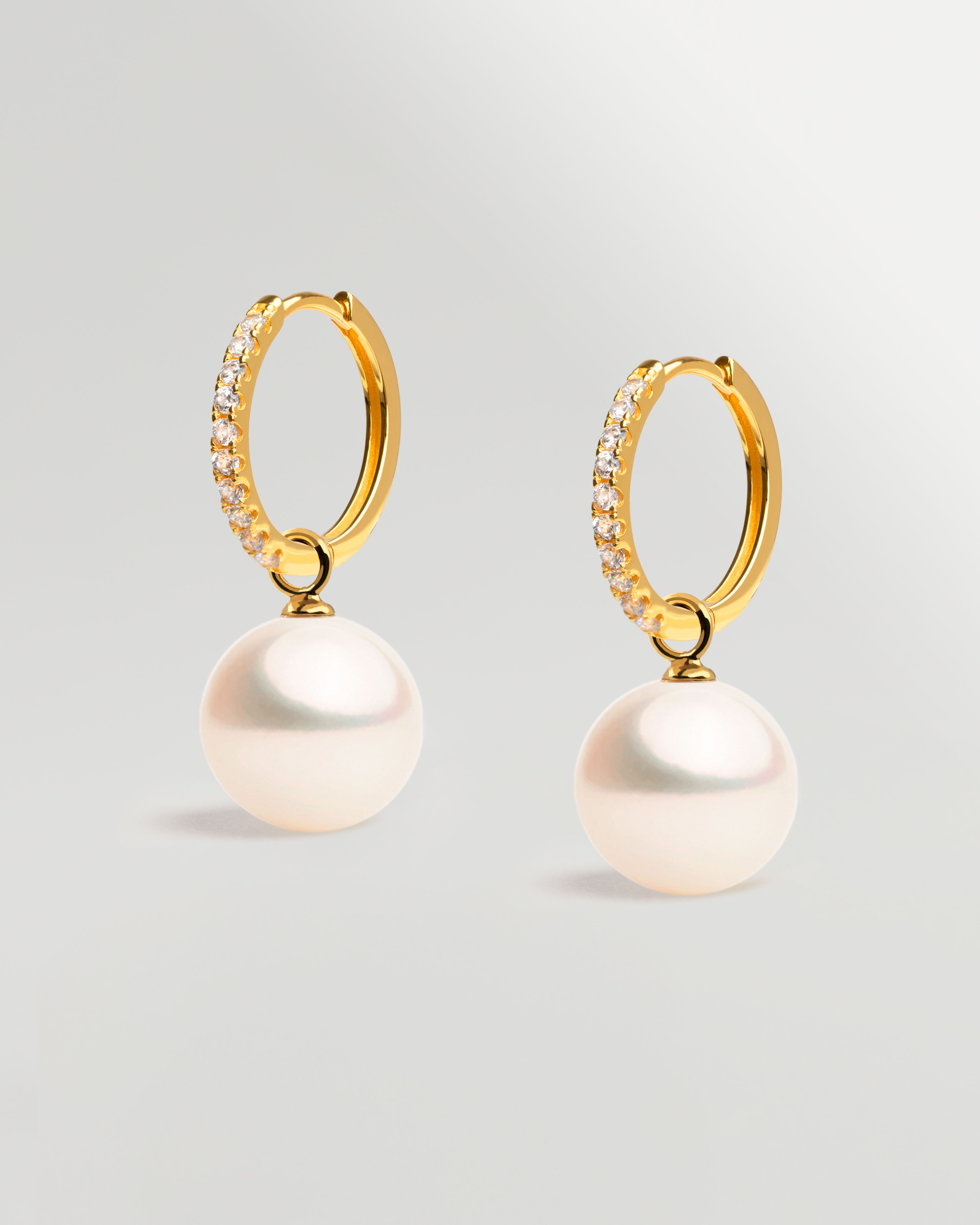Aros de Oro Vermeil con Circonitas de 16mm y Perla Redonda
