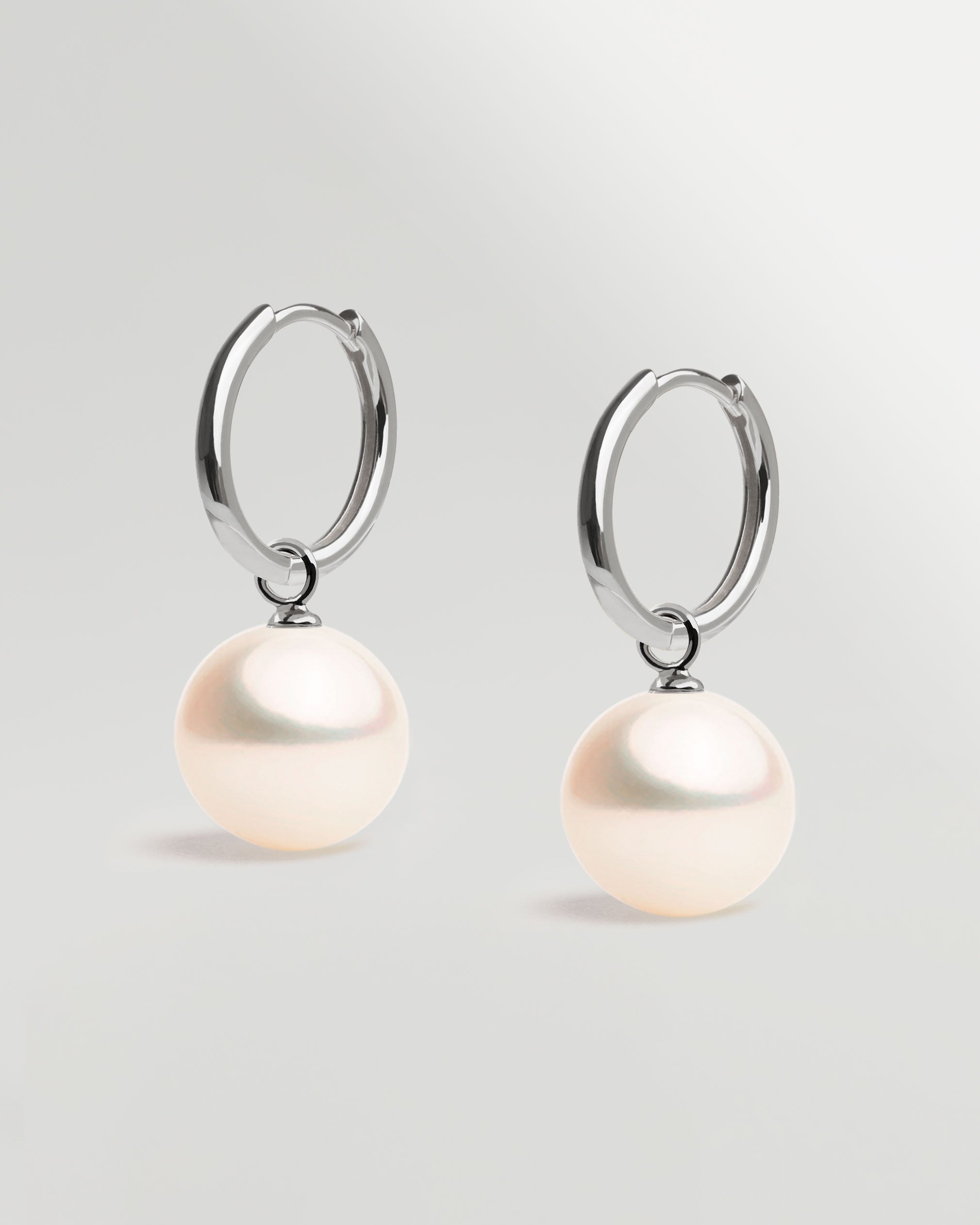 Pendientes de Aro de Plata de Ley con Perla Redonda - 16 mm