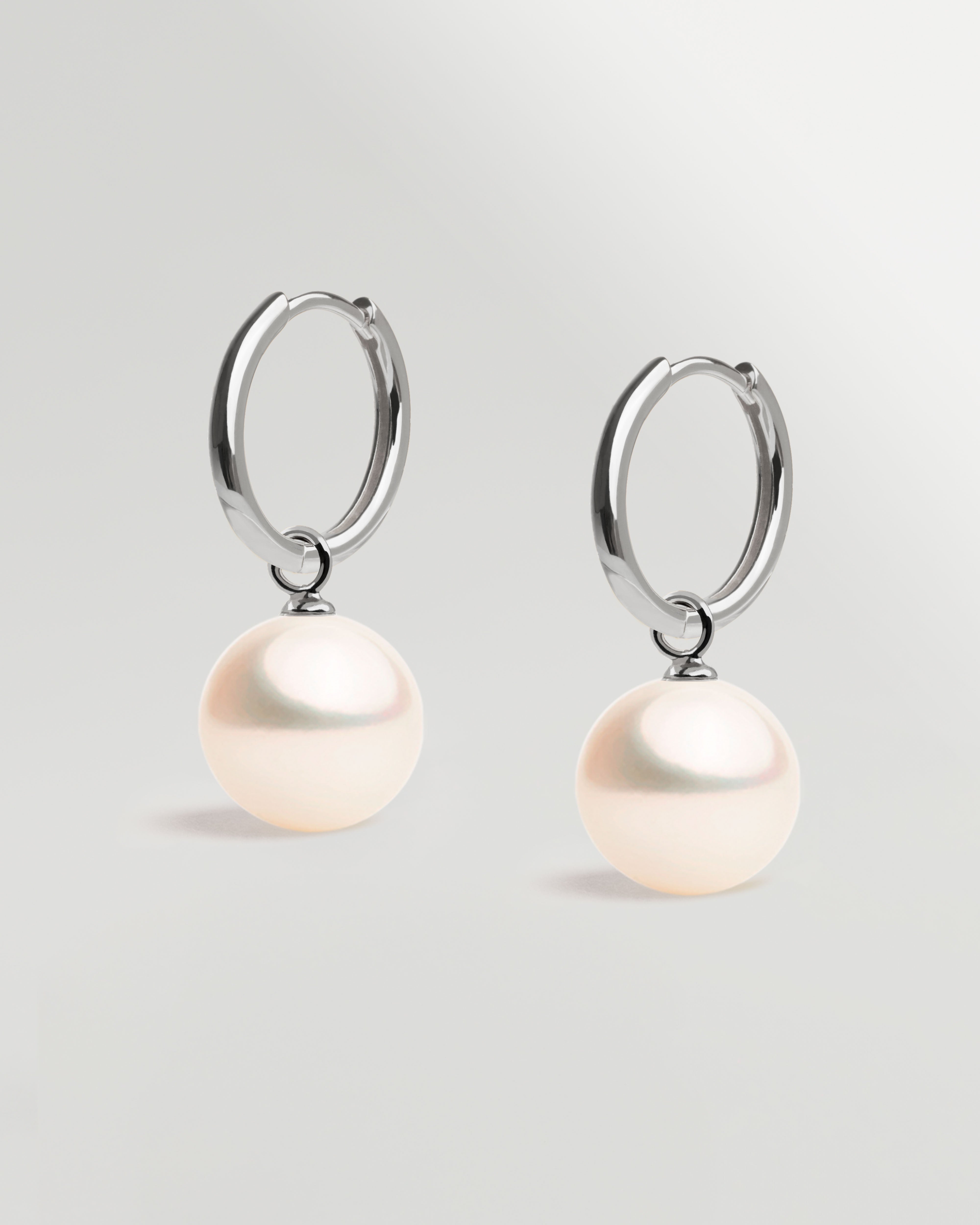 Pendientes de Aro de Plata de Ley con Perla Redonda - 16 mm