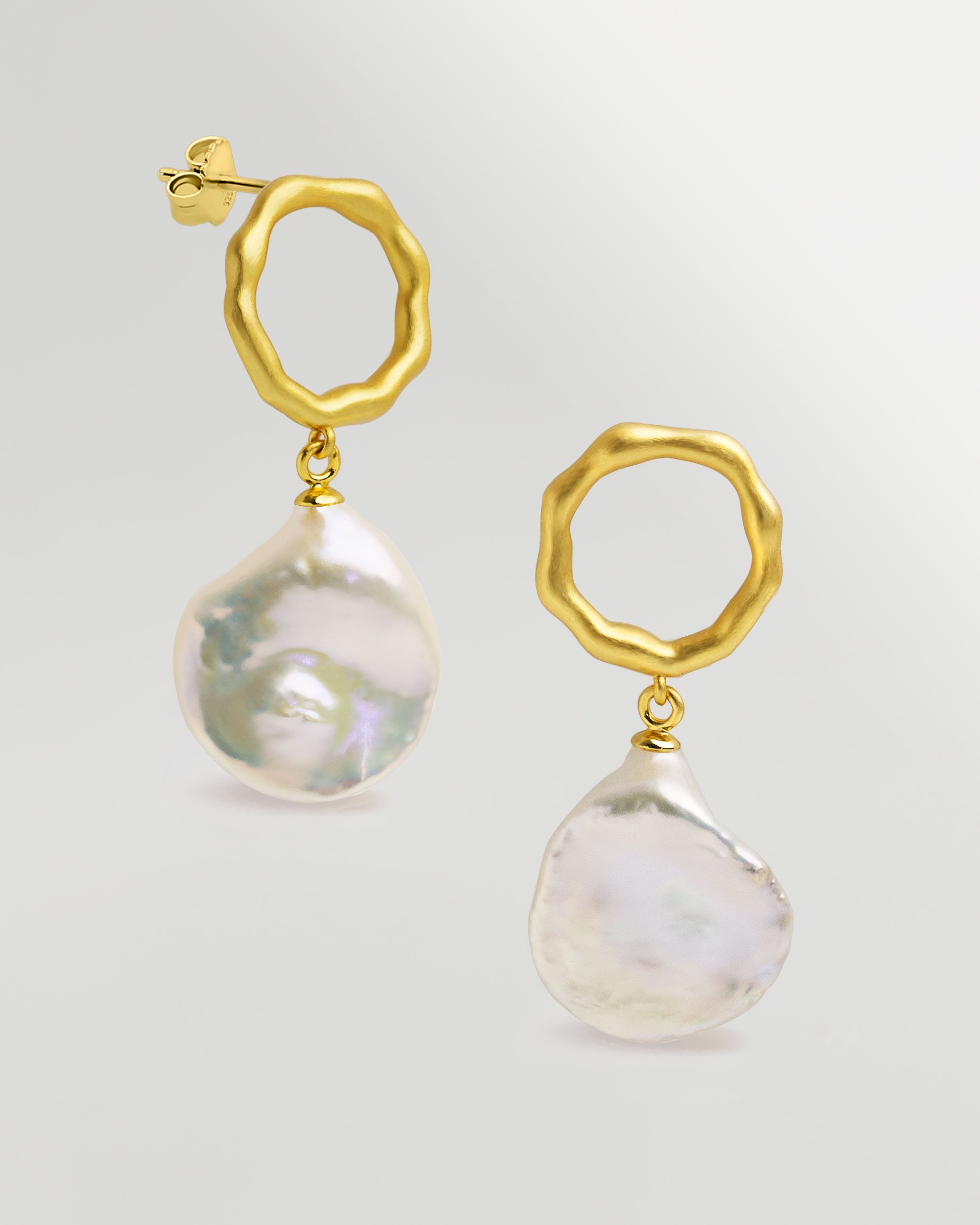 pendientes perlas cultivadas barroccas keshi grandes plata de ley bañada en oro de mujer