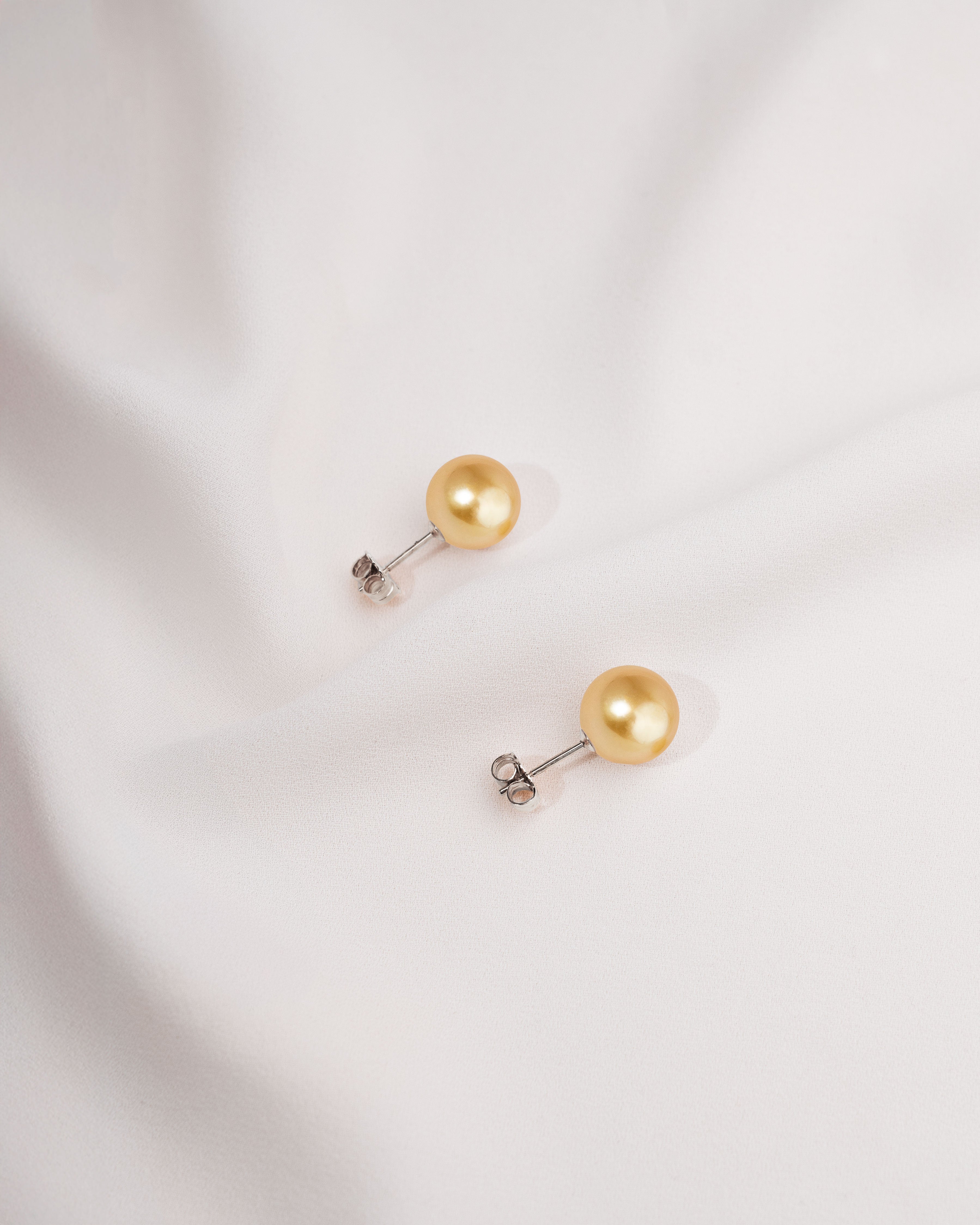 Pendientes de Perlas Cultivadas Australianas Doradas AAA en Oro Blanco de 18 k | 11-11,5 mm