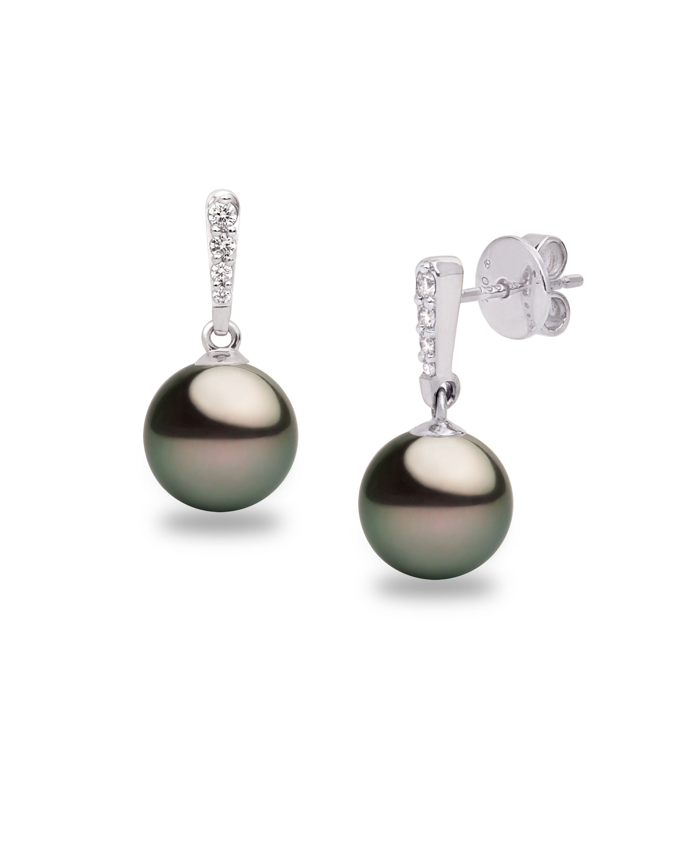 Pendientes Alyssa con Perlas Tahiti y Diamantes en Oro Blanco | 9 - 10 mm