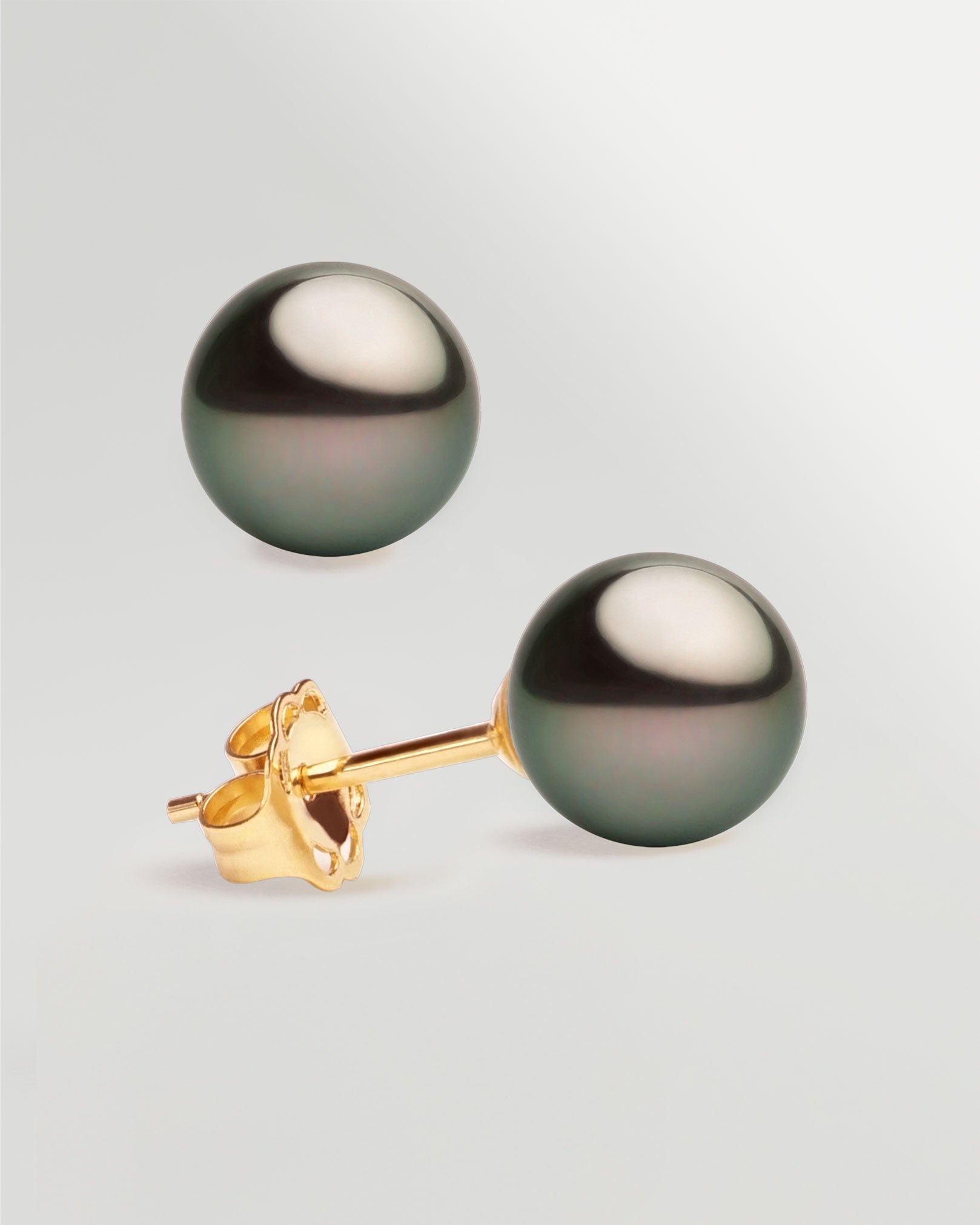 Pendientes de perlas cultivadas naturales negras de tahiti 8,5-9mm