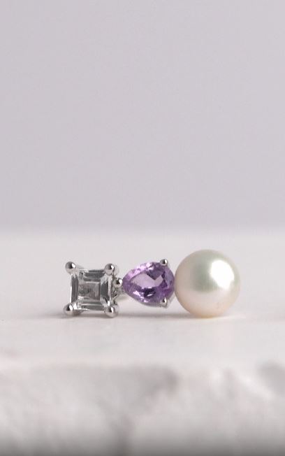 Pendientes Addams de Perla Cultivada de Agua dulce 4.5-5mm, Amatista y Topacio