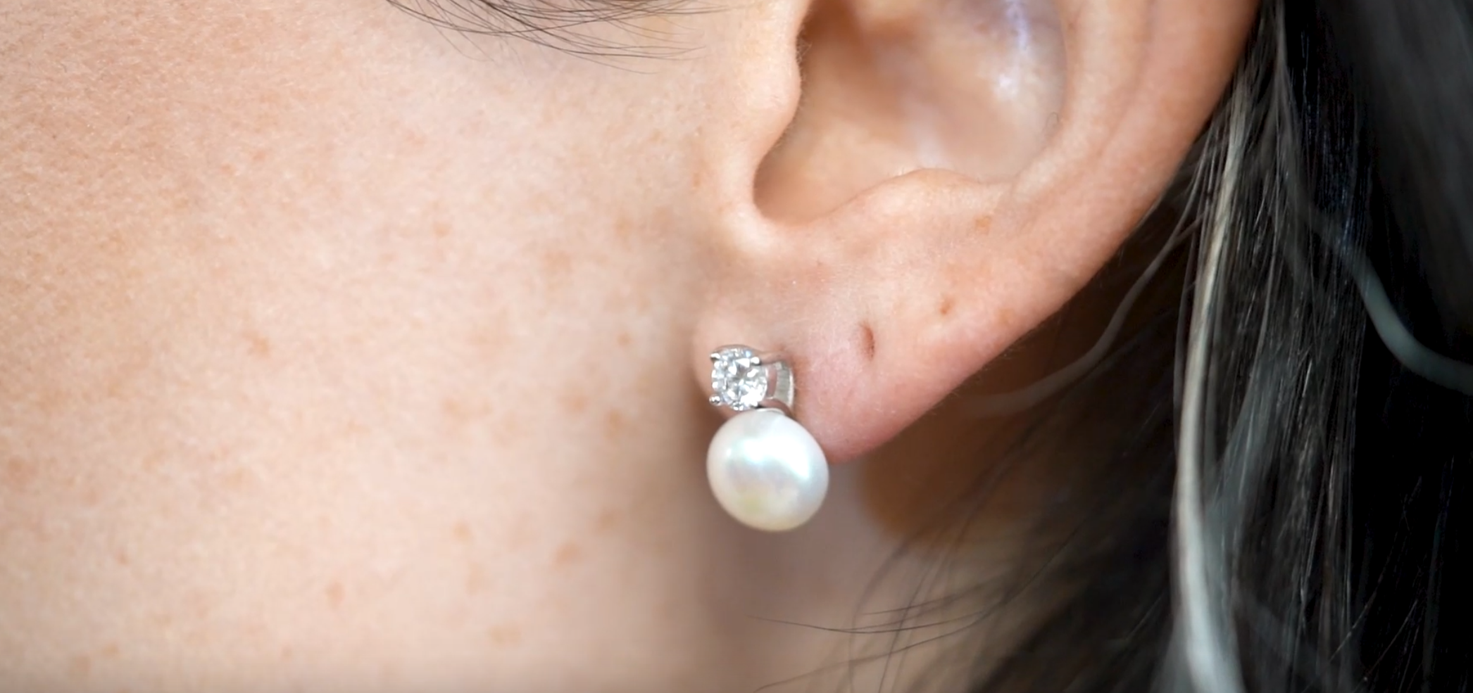 Pendientes de Perla Tu y Yo de Agua Dulce 8-9mm de Plata de Ley con Circonitas Secret & You