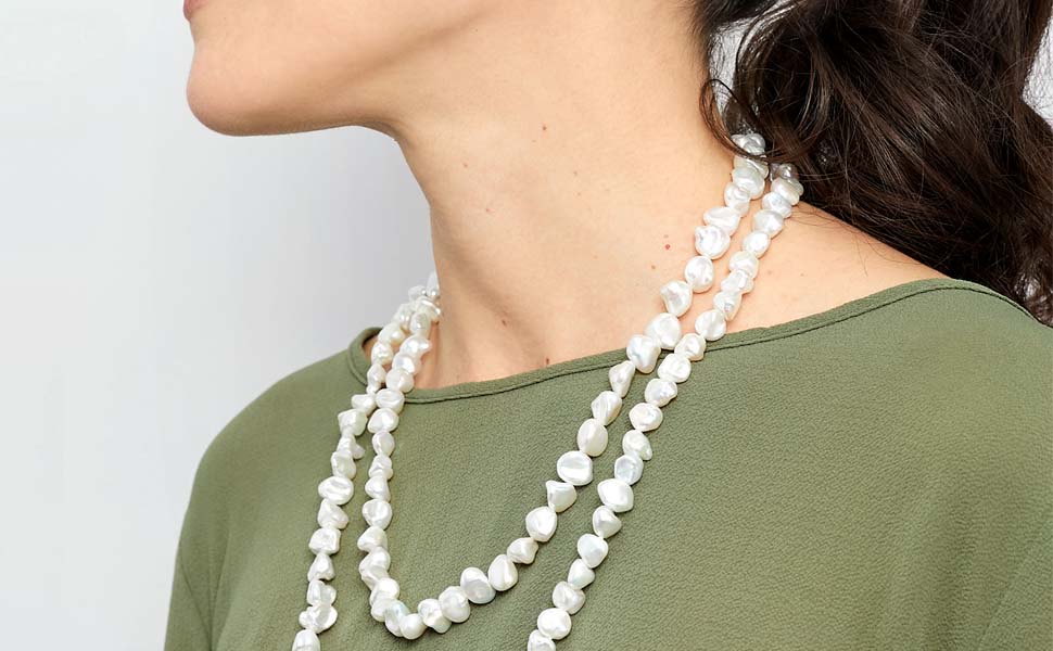 Collar de Perlas Cultivadas de Agua Dulce Barrocas Keshi de 10-11 mm, 120 cm de largo