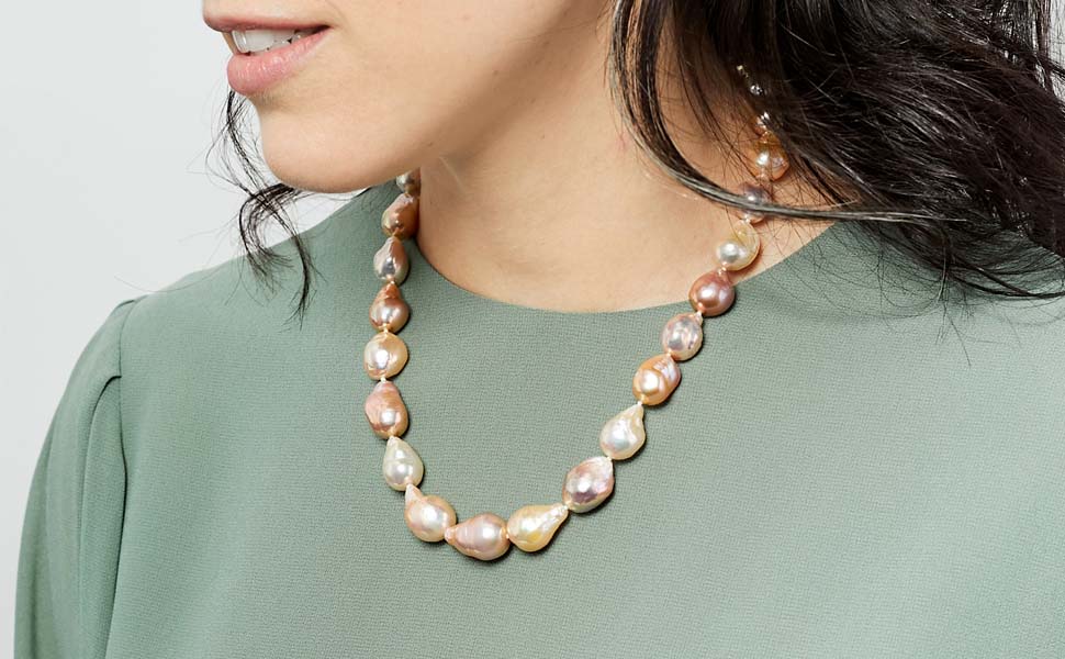 foto de collar de perlas de agua dulce barrocas multicolor natural 11-13mm y 45 cm largo secret & you