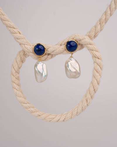 Pendientes de perlas cultivadas barrocas grandes con lapislazuli de mujer Secret & You