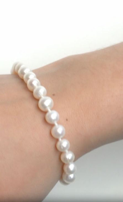 Pulsera de perlas cultivadas de agua dulce redondas de 6,5 a 7,5 mm