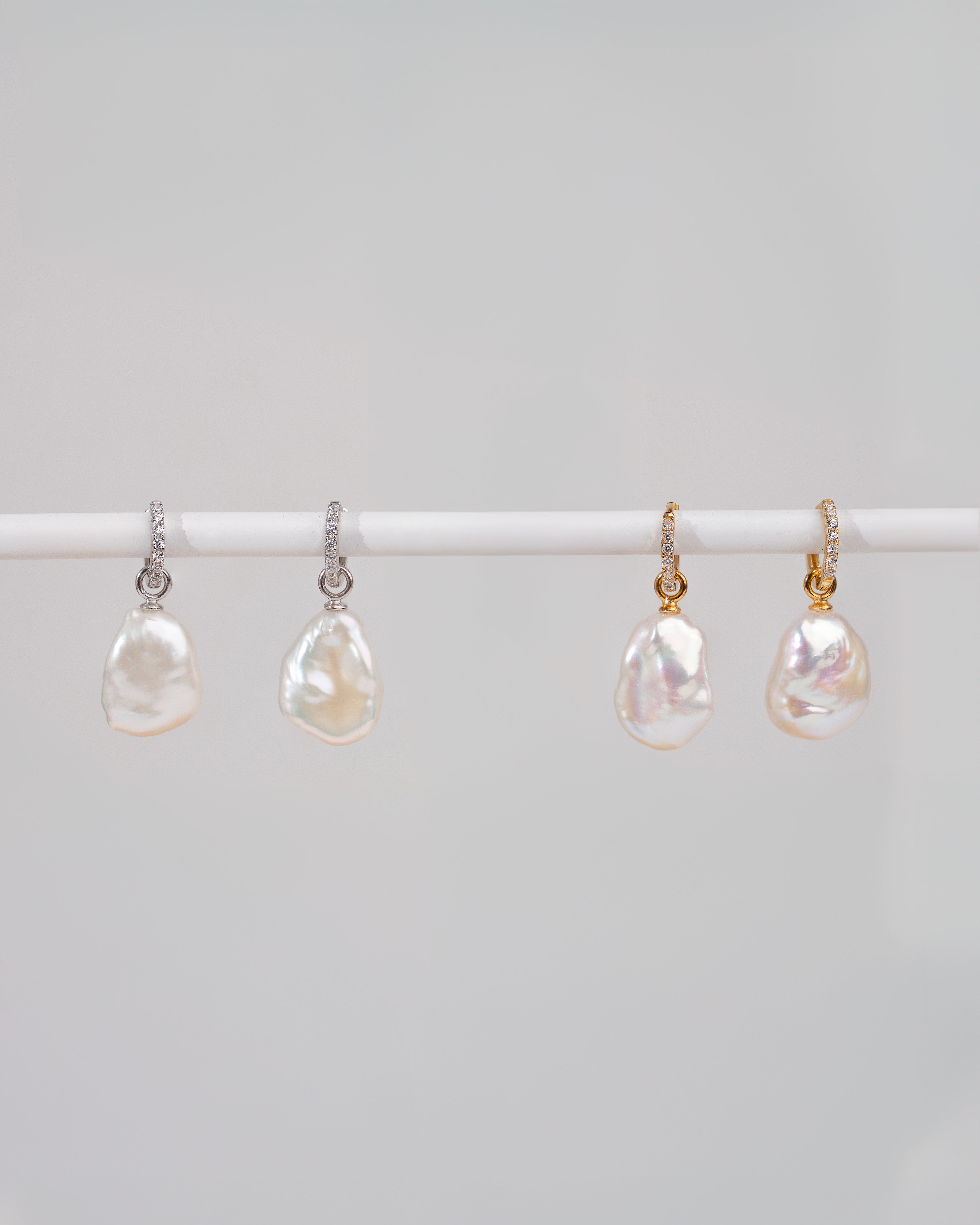 Aros de oro vermeil y plata de ley con circonitas y perla keshi 12mm