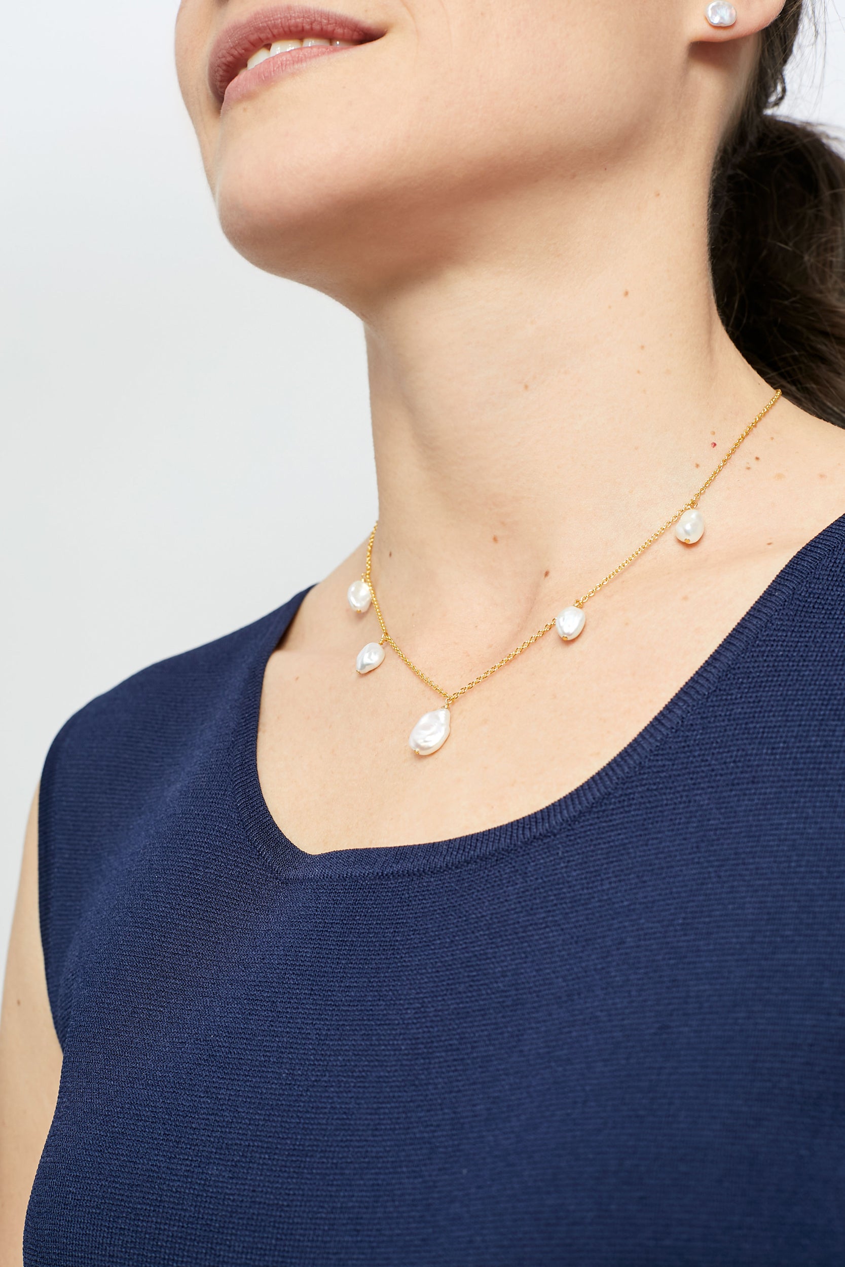 Colgante de plata bañada en oro de 18k de perlas barrocas keshi blancas de mujer Secret & You